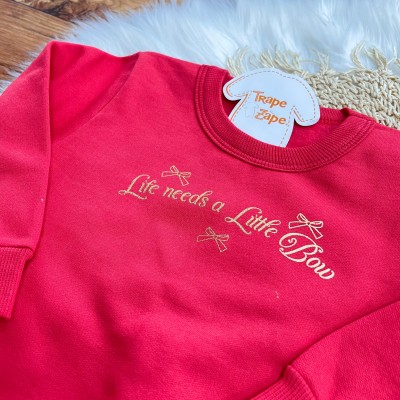  Conj. Casaco Life needs a Little Bow e Calça Legging - Vermelho e Dourado